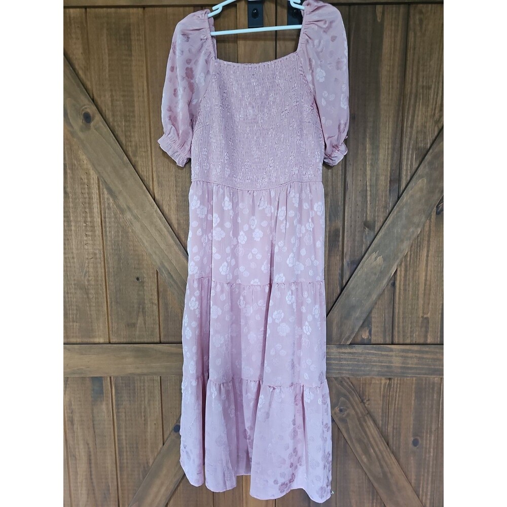 Pretty Garden Pink Puff Sleeve Smocked Dress Size Large